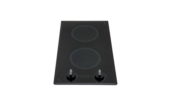 Kenyon B41596 Mediterranean 2 Burner Small Radiant Burner Cooktop in Black Glass and Knob controls