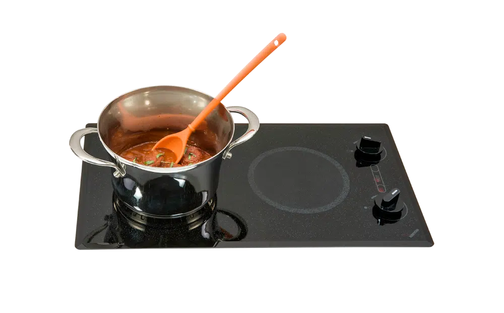 Kenyon B41596 Mediterranean 2 Burner Small Radiant Burner Cooktop in Black Glass and Knob controls