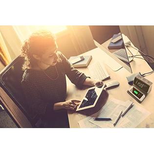 Kube KSE1/100-US Alarm Clock with 2 USB, Wireless Charging, Black, 1-Year Warranty