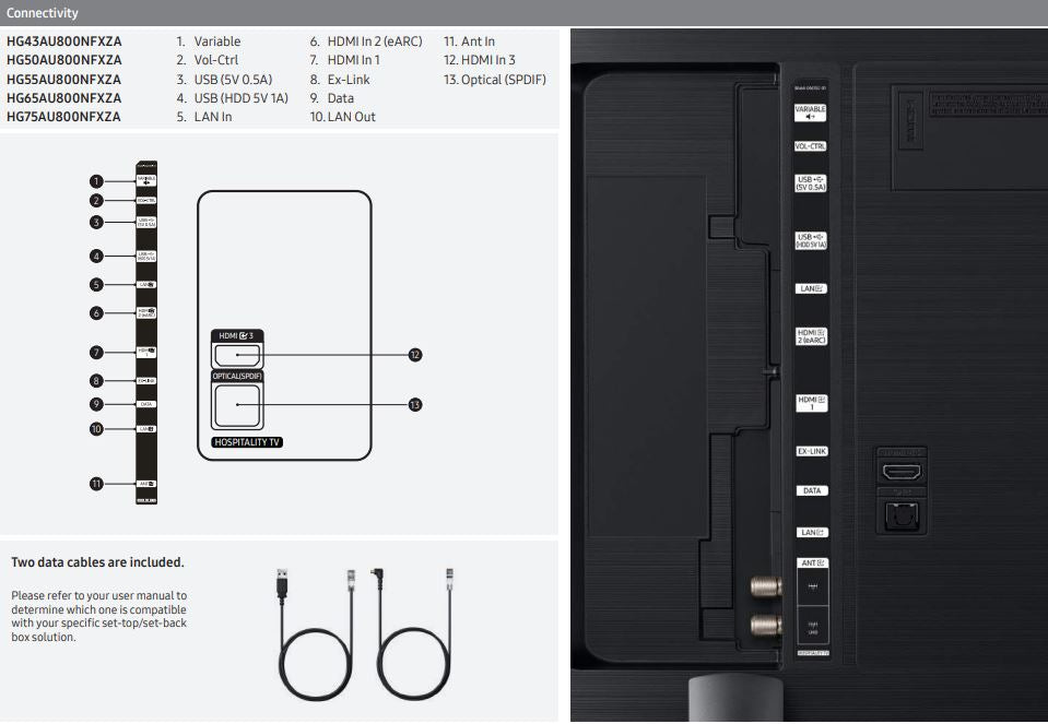 Samsung 55AU800 55" UHD 4K Smart Hospitality TV Inputs