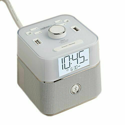 Brandstand BPEBLW CubieBlue Alarm Clock with 2 USB, Power Outlets, BT, 1-Year Warranty
