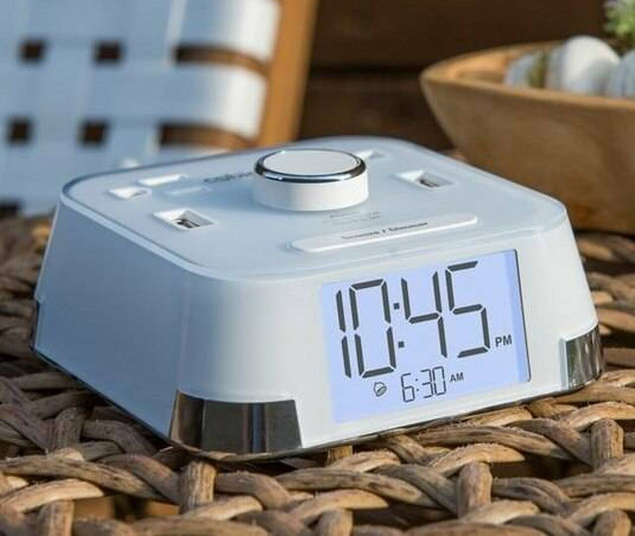 Brandstand BPECT CubieTime Alarm Clock with 2 USB, Power Outlets, Wht, 1-Year Warranty