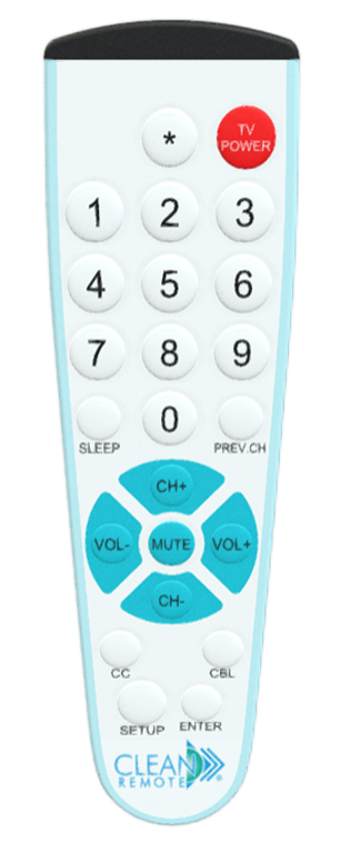 Clean Remote CR1R Antimicrobial Remote for TV or TV and Cable Box (in room), Preset for LG, Samsung, and RCA Commercial TVs