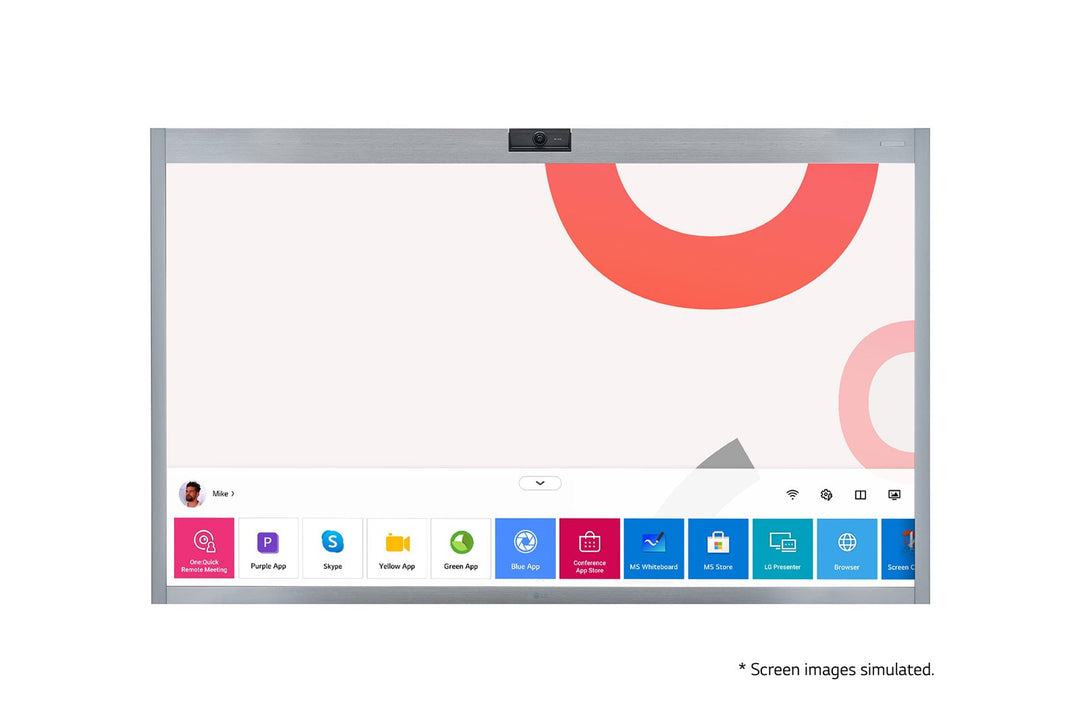 LG 55CT5WJ 55” One:Quick Works All-in-One Meeting & Screenshare Solution with Camera for Video Conferencing Front View Screen On with Content