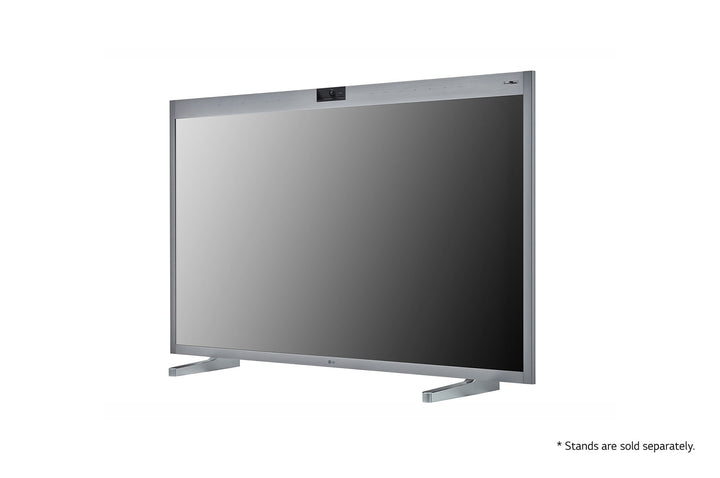 LG 55CT5WJ 55” One:Quick Works All-in-One Meeting & Screenshare Solution with Camera for Video Conferencing Tilted Right View with Crows Feet Stand