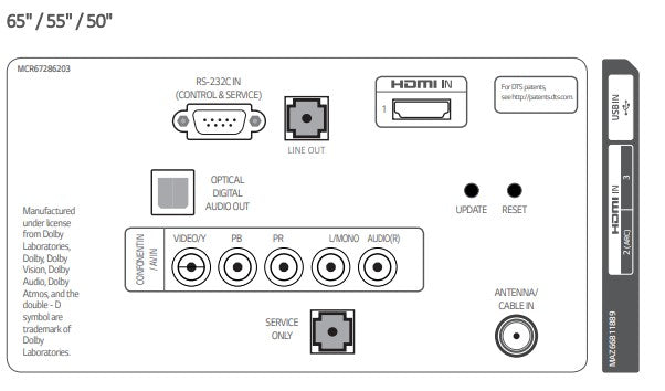 LG 50UT340H9 50" Commercial Grade 4K UHD LED TV Rear and Side Inputs