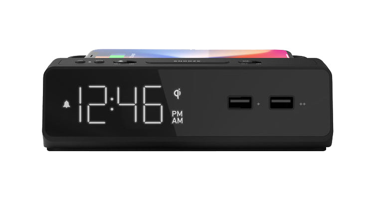 Nonstop NSW-BK Station W Alarm Clock with 2 USB, Wireless Charging, 1-Year Warranty