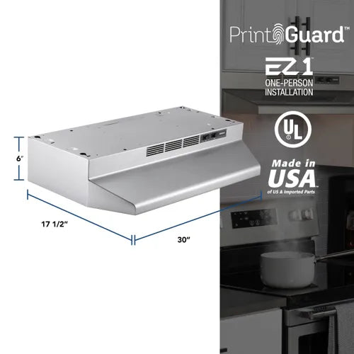 Broan 30-Inch Ductless BUEZ130SF Under-Cabinet Range Hood w/ Easy Install System, Stainless Finish