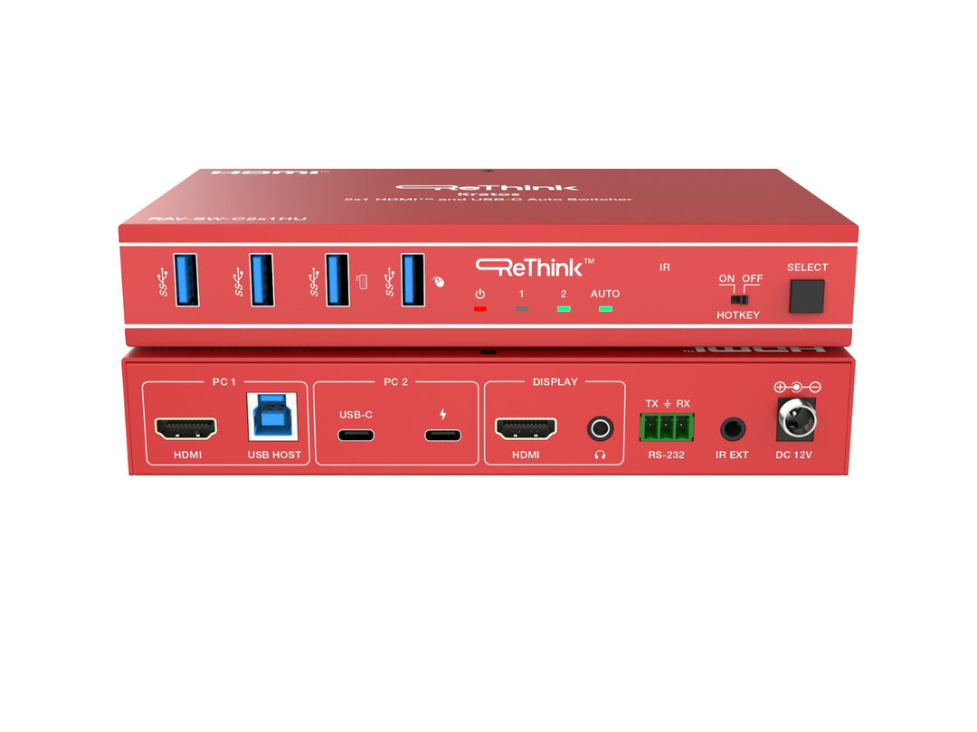 Rethink RAV-SW-2x1HU 2x1 HDMI and USB-C Auto Switcher with hotkey switching