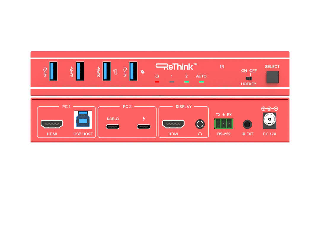 Rethink RAV-SW-2x1HU 2x1 HDMI and USB-C Auto Switcher with hotkey switching