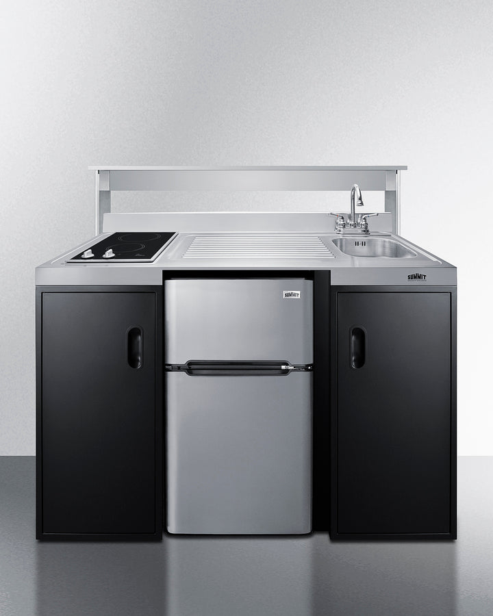 Summit CK55ADASINKR 54" all-in-one kitchenette ADA counter height, Induction cooktop, refrigerator-freezer, sink, and storage