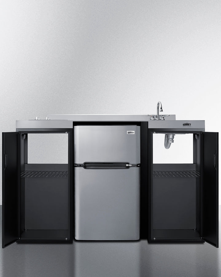 Summit CK55ADASINKR 54" all-in-one kitchenette ADA counter height, Induction cooktop, refrigerator-freezer, sink, and storage