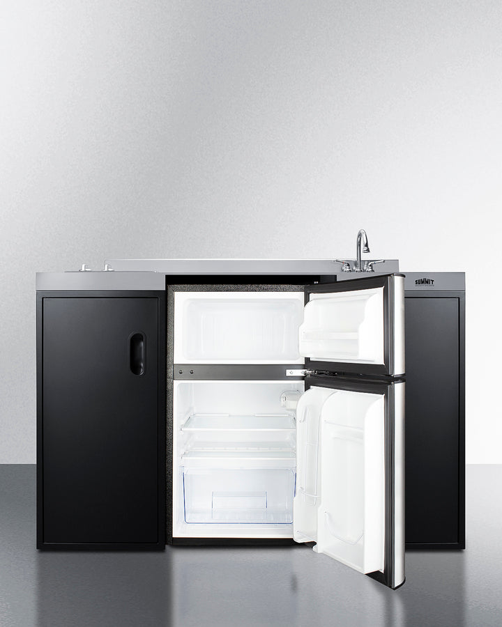 Summit CK55ADASINKR 54" all-in-one kitchenette ADA counter height, Induction cooktop, refrigerator-freezer, sink, and storage