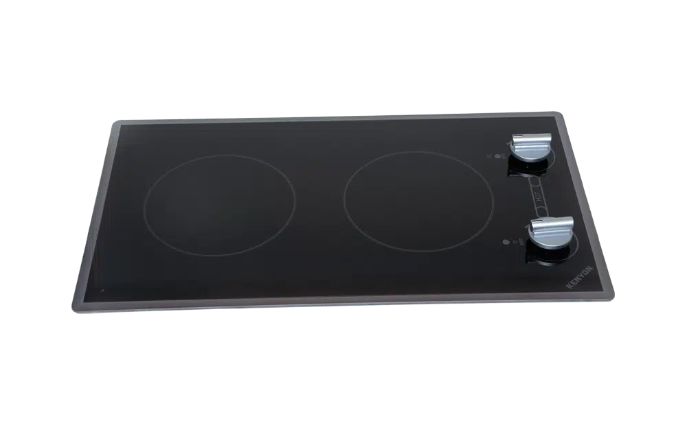 Kenyon B41710 Cortez 2 Burner Radiant 2 Burner Cooktop in Black Glass and Knob controls