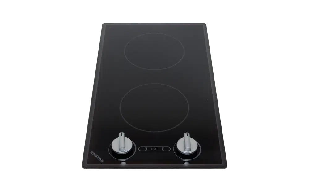 Kenyon B41710 Cortez 2 Burner Radiant 2 Burner Cooktop in Black Glass and Knob controls