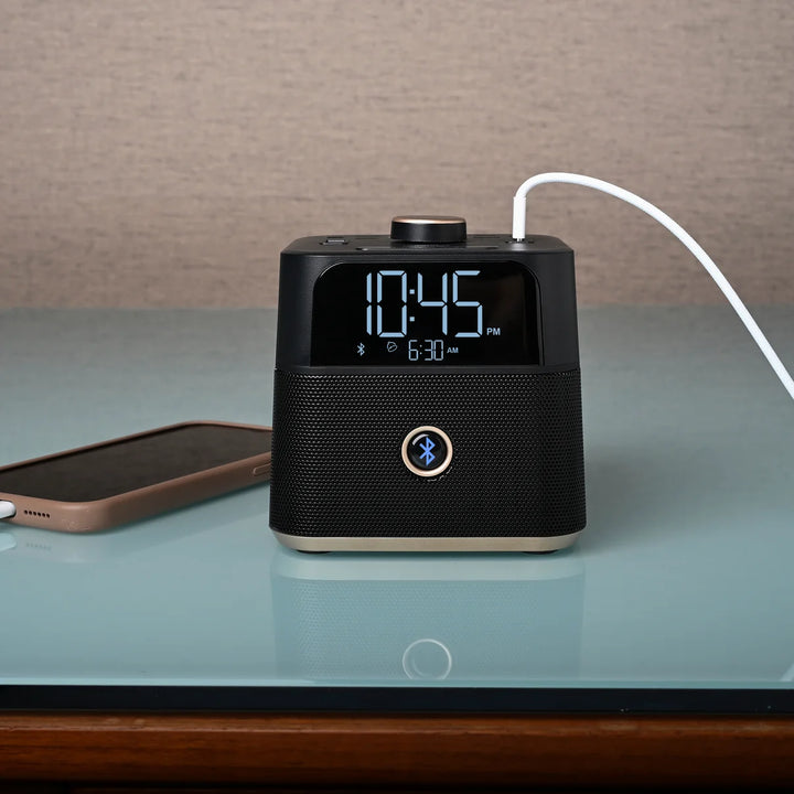 Brandstand BPEBL CubieBlue Alarm Clock with 2 USB, Power Outlets, BT, 1-Year Warranty