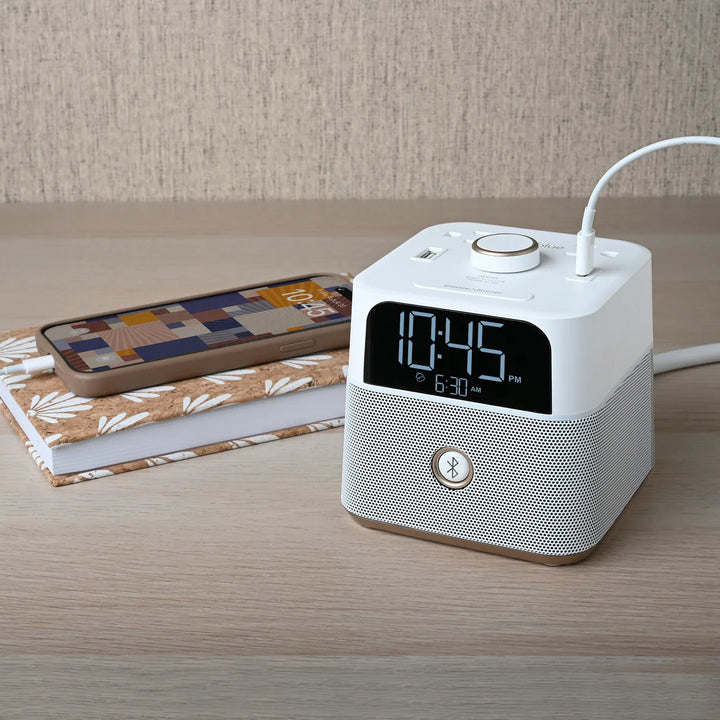 Brandstand BPEBL CubieBlue Alarm Clock with 2 USB, Power Outlets, BT, 1-Year Warranty