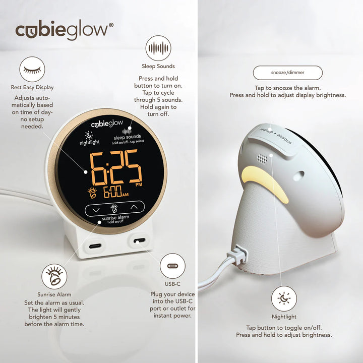 Brandstand CubieGlow Sunrise Alarm Clock with 2 USB-C Charging Ports and Nightlight