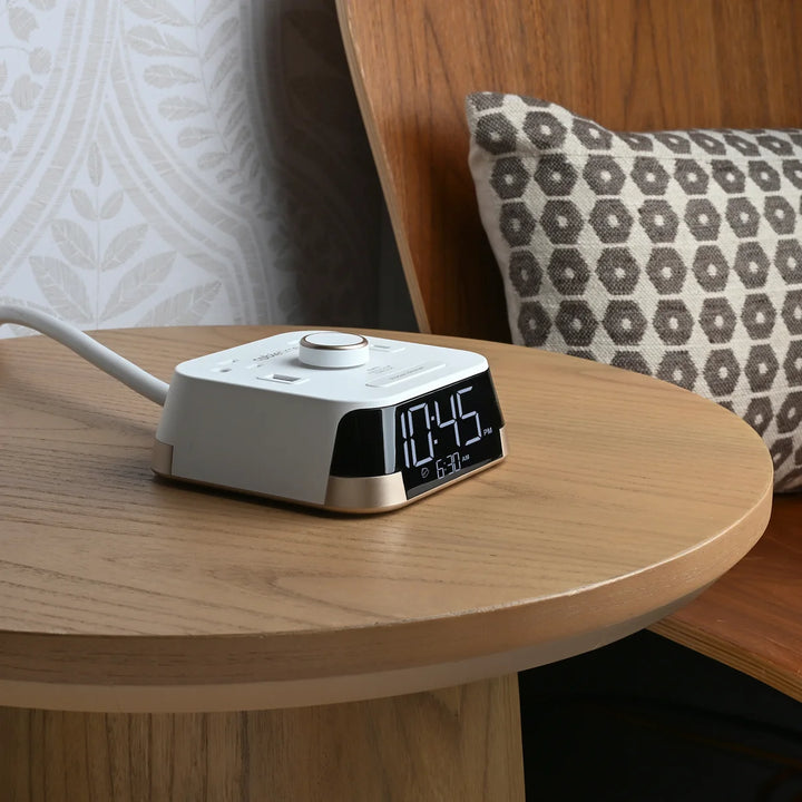 Brandstand BPECT CubieTime Alarm Clock with 2 USB, Power Outlets, Wht, 1-Year Warranty
