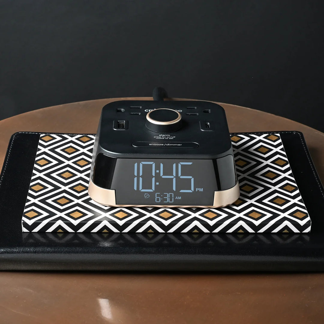 Brandstand BPECT CubieTime Alarm Clock with 2 USB, Power Outlets, Blk, 1-Year Warranty