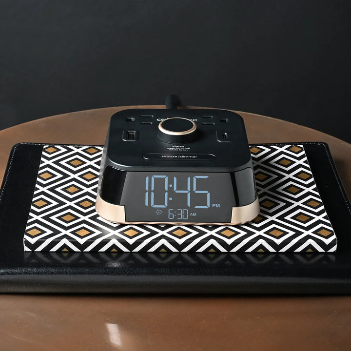 Brandstand BPECT CubieTime Alarm Clock with 2 USB, Power Outlets, Blk, 1-Year Warranty