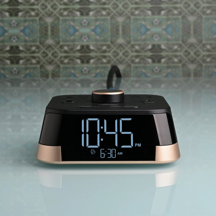 Brandstand BPECT CubieTime Alarm Clock with 2 USB, Power Outlets, Blk, 1-Year Warranty