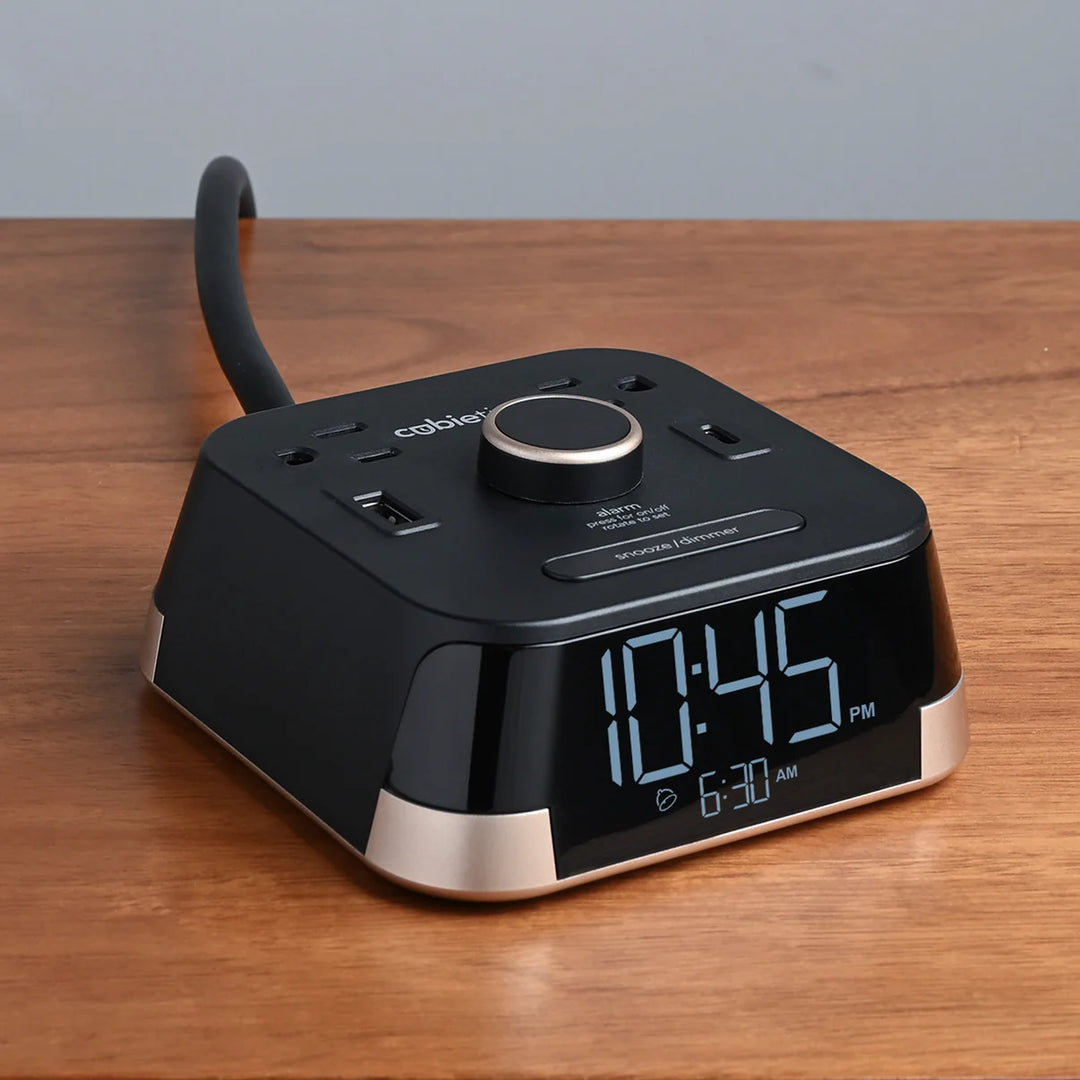 Brandstand BPECT CubieTime Alarm Clock with 2 USB, Power Outlets, Blk, 1-Year Warranty