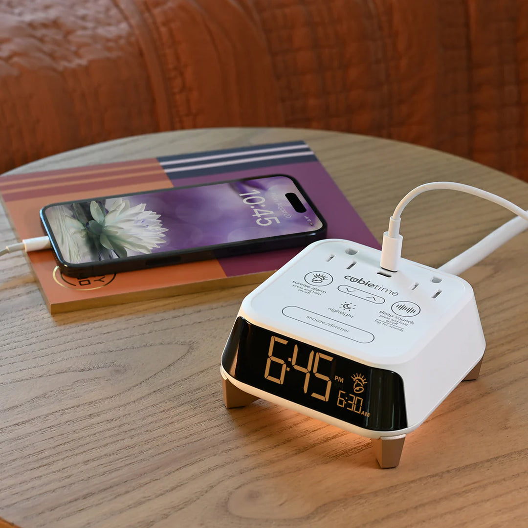 Brandstand CubieTime Zen Simple Single Alarm Clock with 2 USB-C Charging Ports and 2 100 Power Outlets