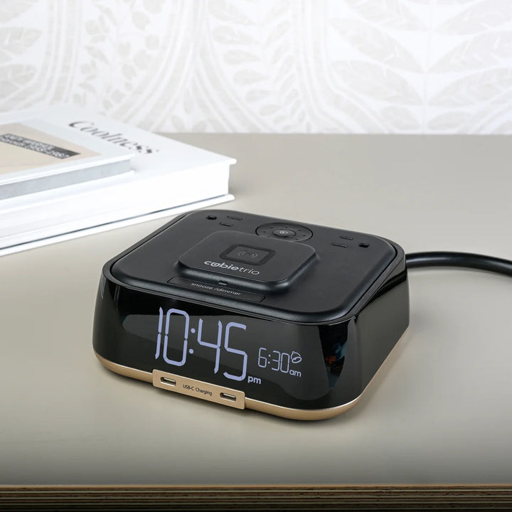 Brandstand BPETO CubieTrio Alarm Clock with 2 USB, Wireless Charging, 1-Year Warranty