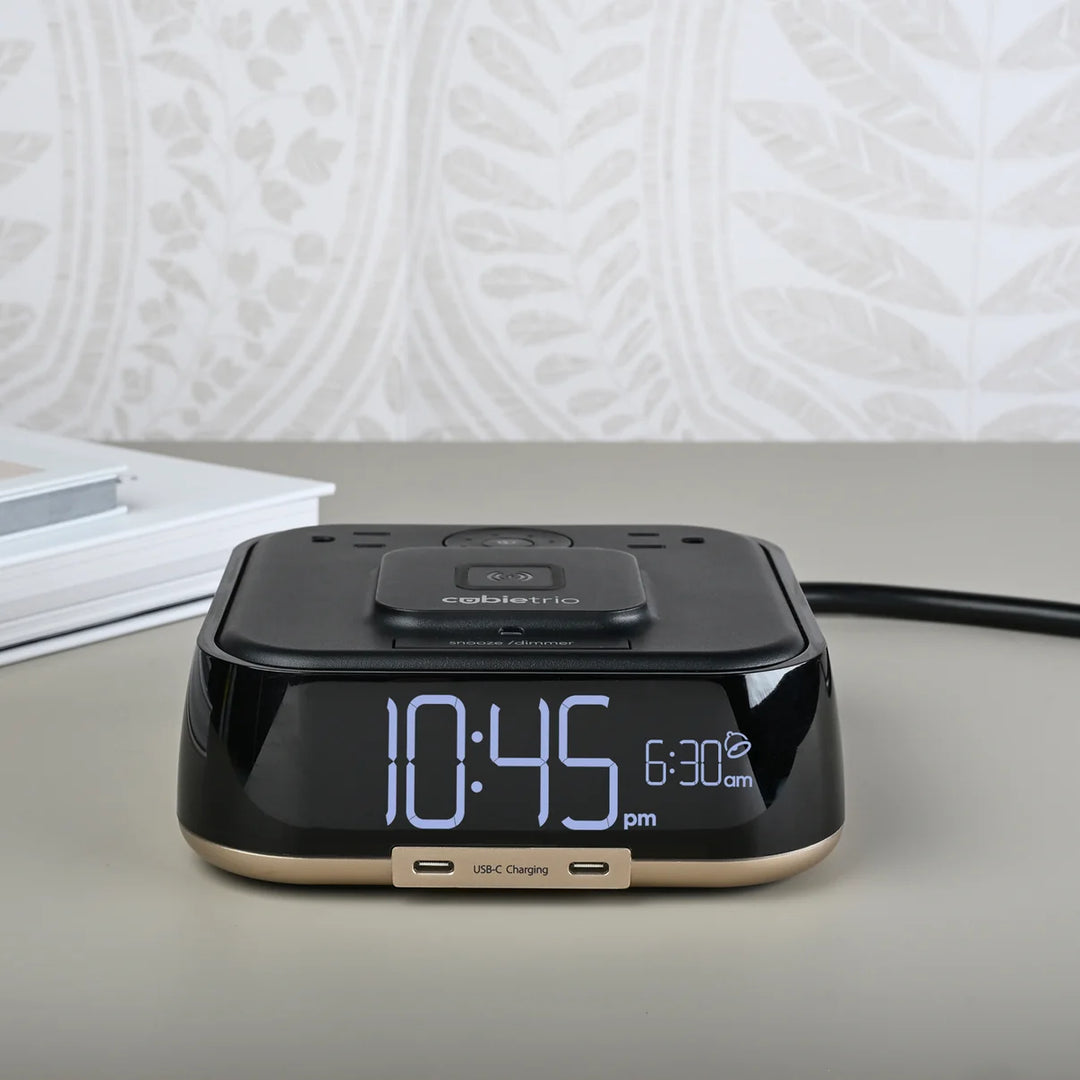 Brandstand BPETO CubieTrio Alarm Clock with 2 USB, Wireless Charging, 1-Year Warranty