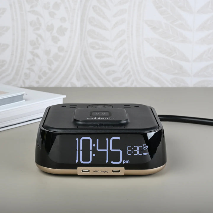 Brandstand BPETO CubieTrio Alarm Clock with 2 USB, Wireless Charging, 1-Year Warranty