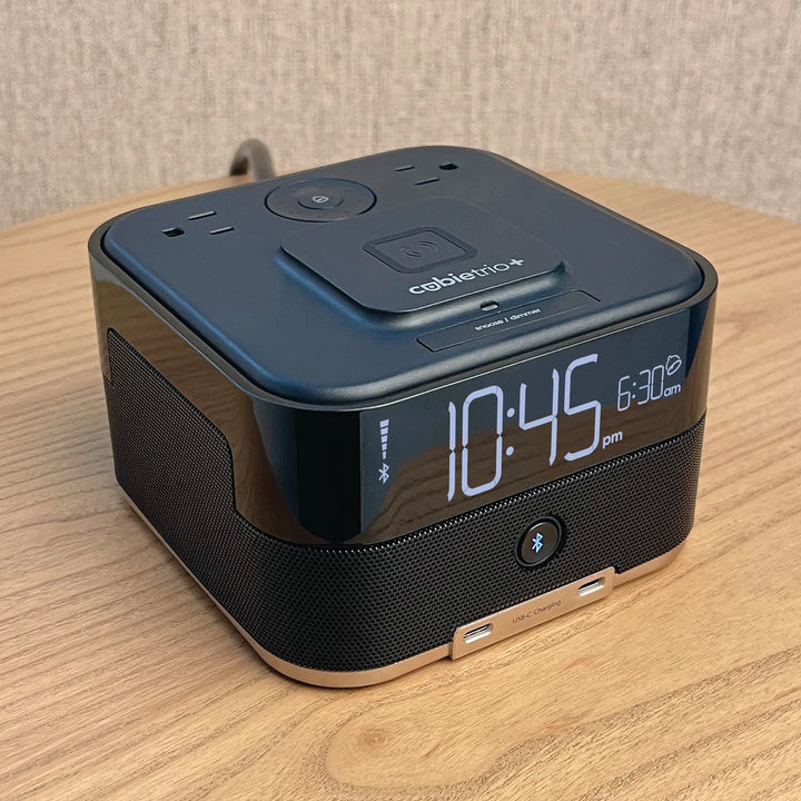 Brandstand BPETO2 CubieTrio+ Alarm Clock with 2 USB, Wireless Charging, 1-Year Warranty