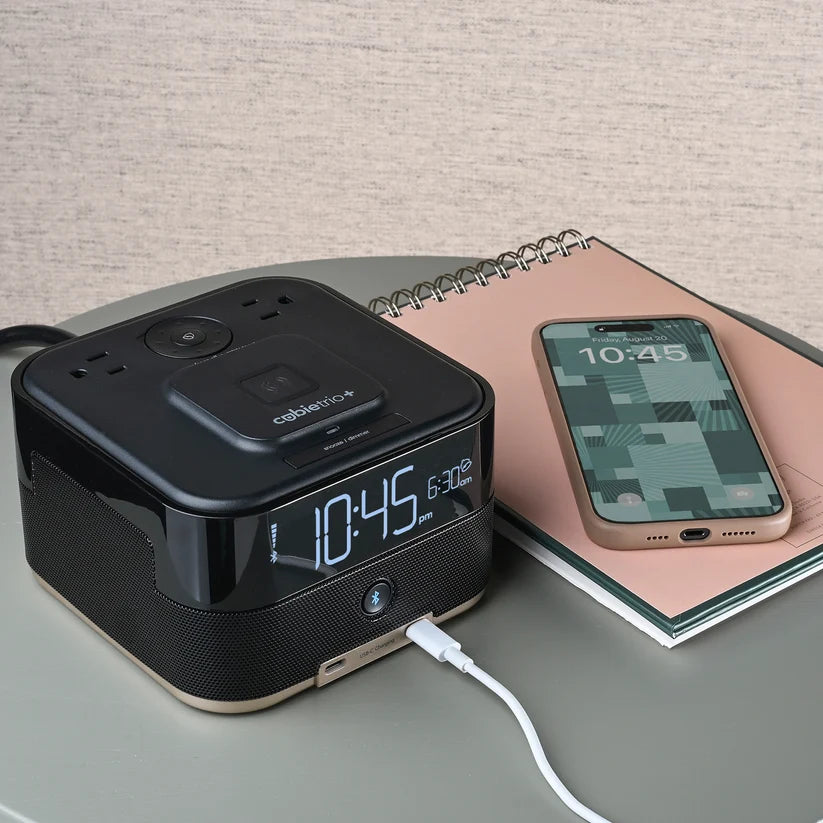 Brandstand BPETO2 CubieTrio+ Alarm Clock with 2 USB, Wireless Charging, 1-Year Warranty