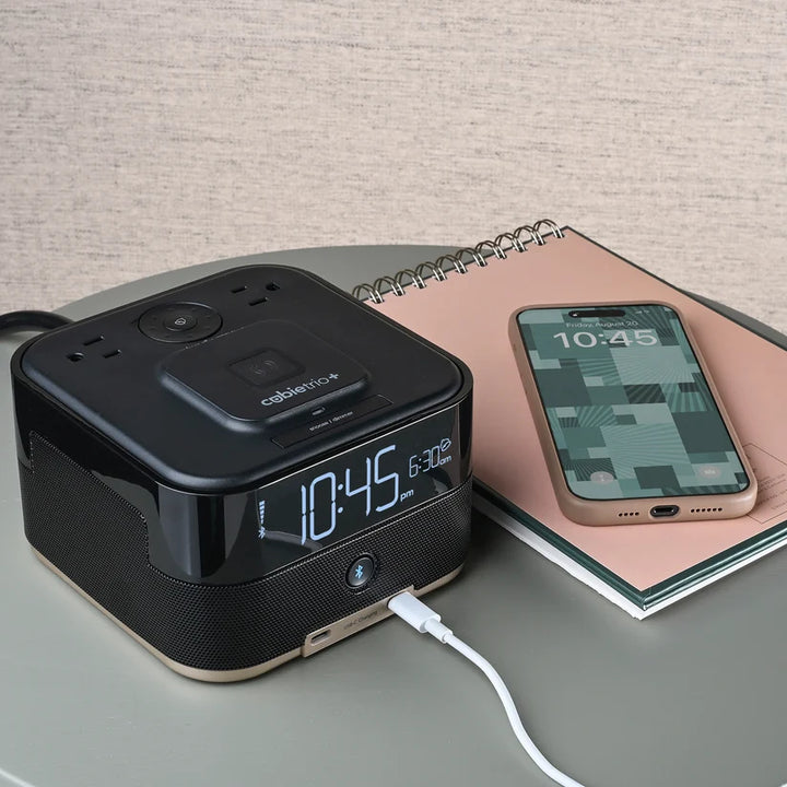 Brandstand BPETO2 CubieTrio+ Alarm Clock with 2 USB, Wireless Charging, 1-Year Warranty