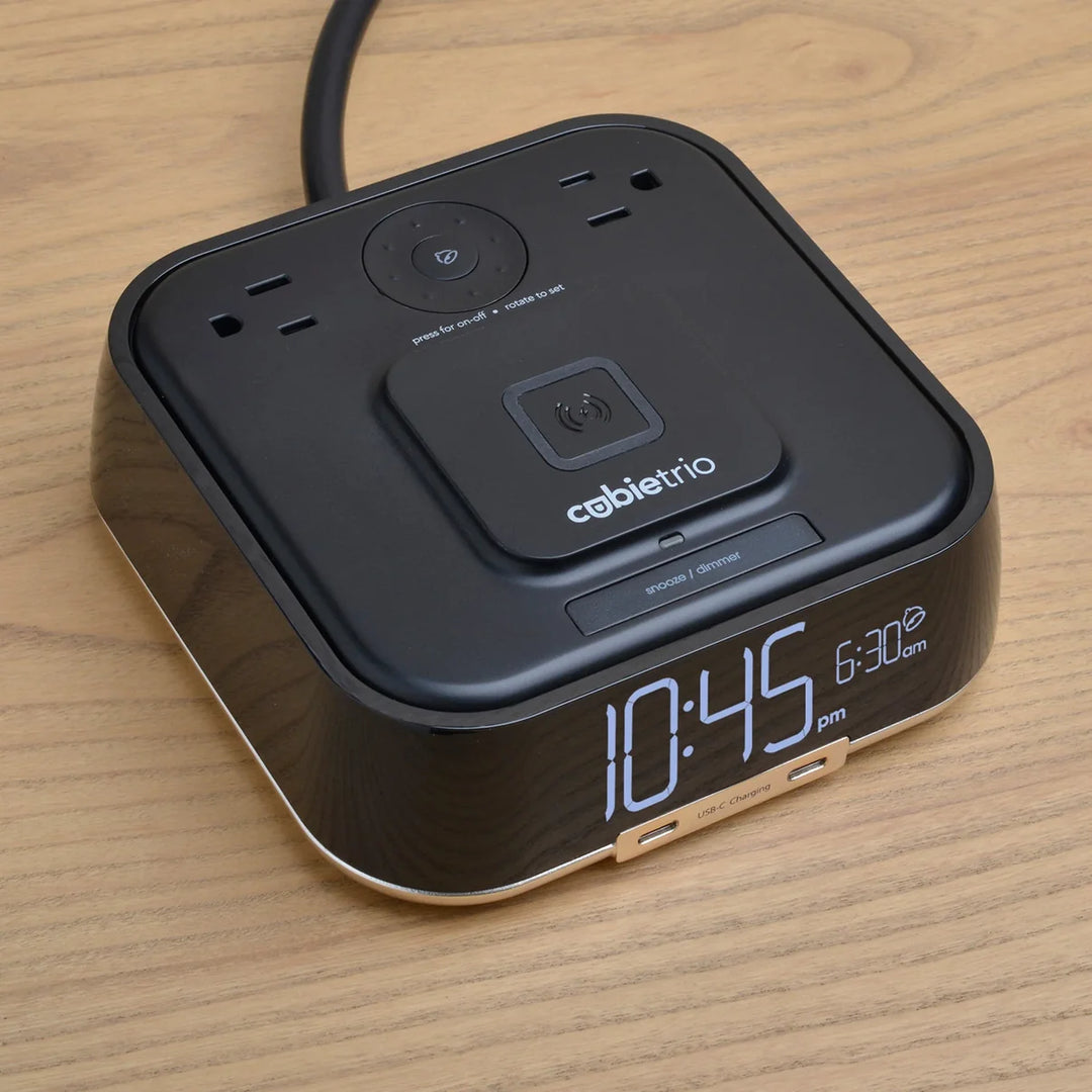 Brandstand BPETO CubieTrio Alarm Clock with 2 USB, Wireless Charging, 1-Year Warranty