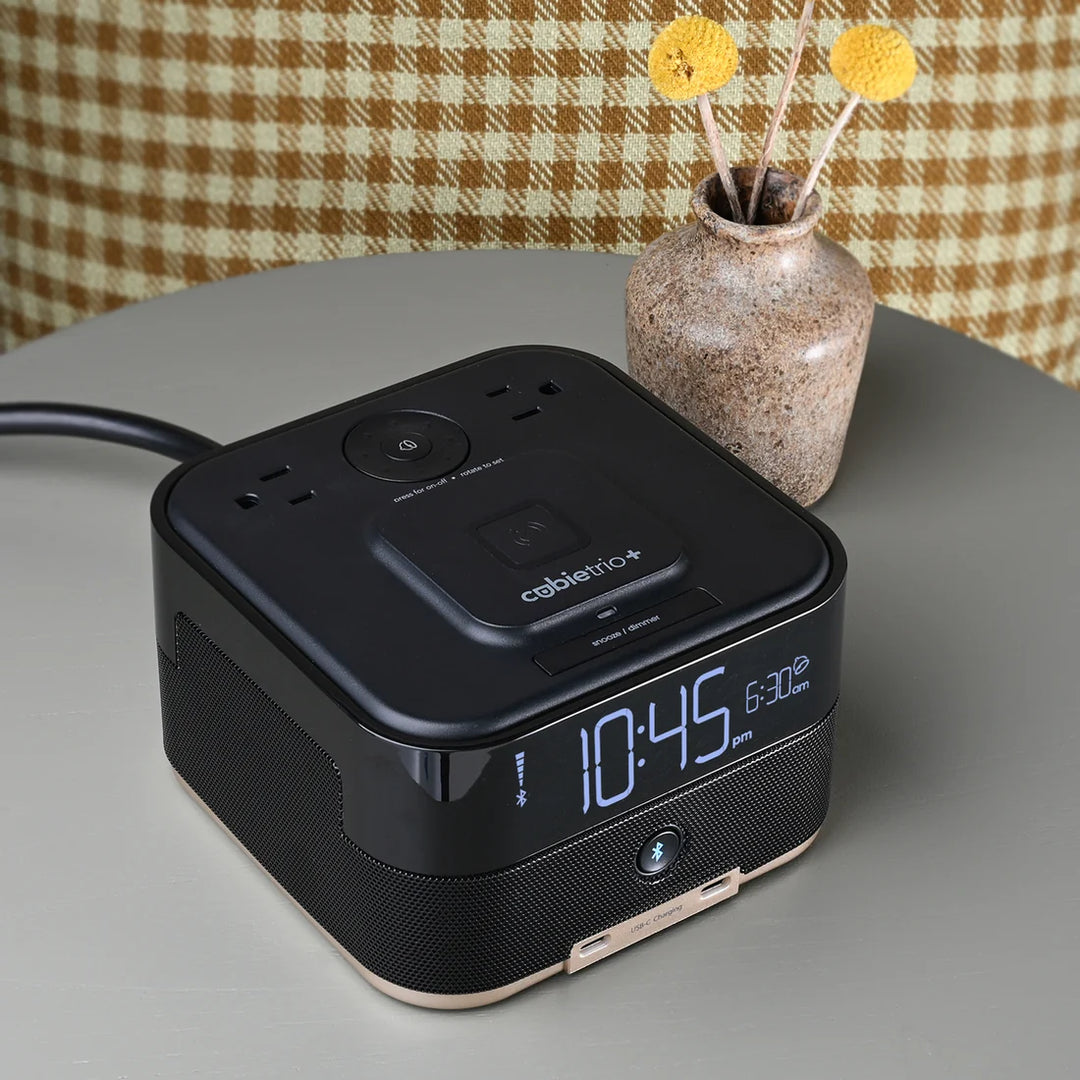 Brandstand BPETO2 CubieTrio+ Alarm Clock with 2 USB, Wireless Charging, 1-Year Warranty