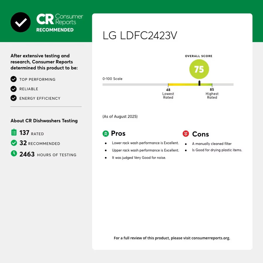 LG LDFC2423V 24" Front Control Dishwasher with LoDecibel Operation and Dynamic Dry