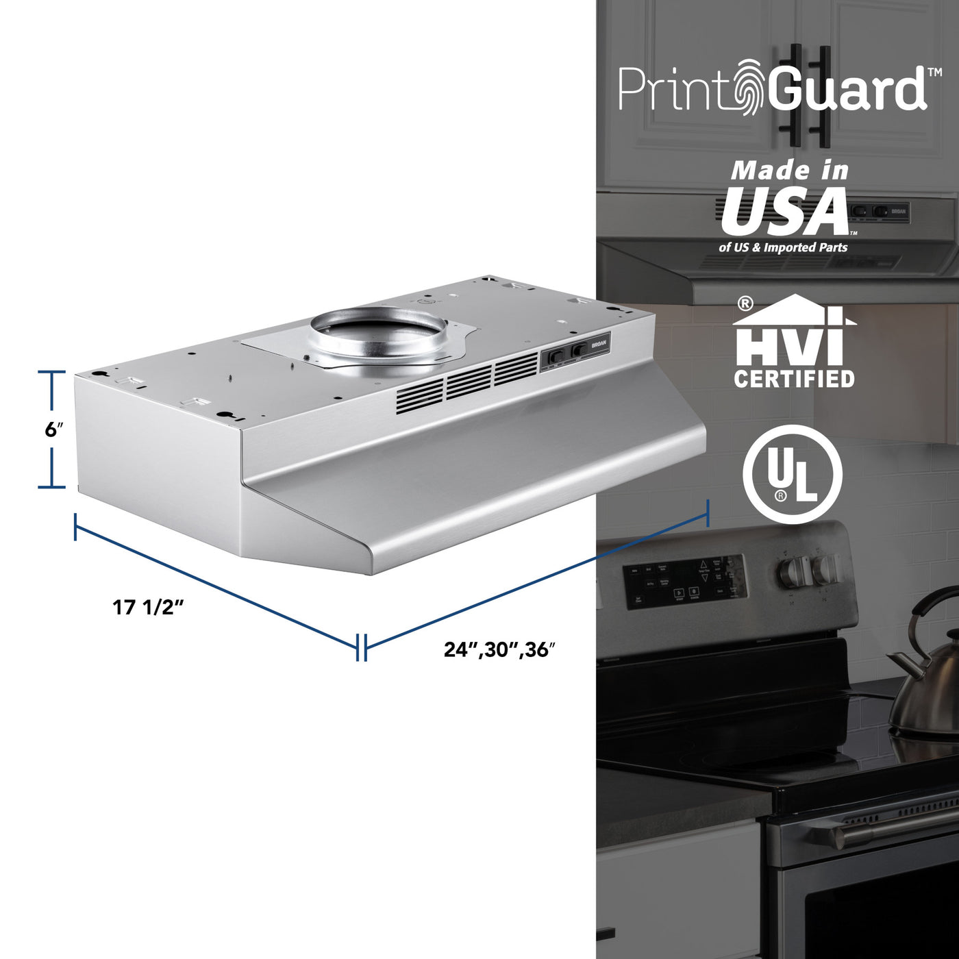 Broan F40000 Series Two-Speed, 4-Way Convertible Range Hood