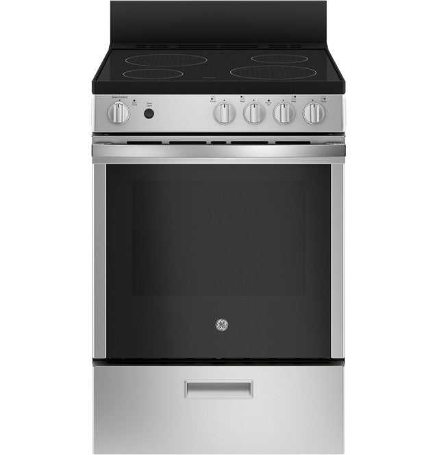 GE JAS640RMSS - 24" Free-Standing/Slide-in Front Control Range with Steam Clean, ceramic glass cooktop and large window