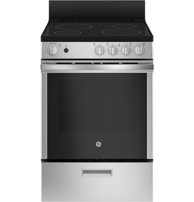 GE JAS640RMSS - 24" Free-Standing/Slide-in Front Control Range with Steam Clean, ceramic glass cooktop and large window