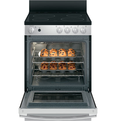 GE JAS640RMSS - 24" Free-Standing/Slide-in Front Control Range with Steam Clean, ceramic glass cooktop and large window