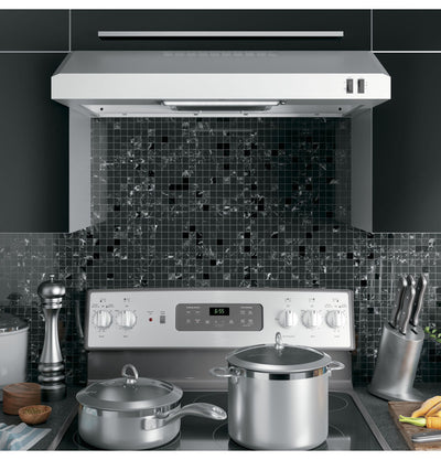 GE 30-Inch JVX3300SJSS convertible under-cabinet range hood with cooktop lighting, front control, stainless steel with 1-year warranty