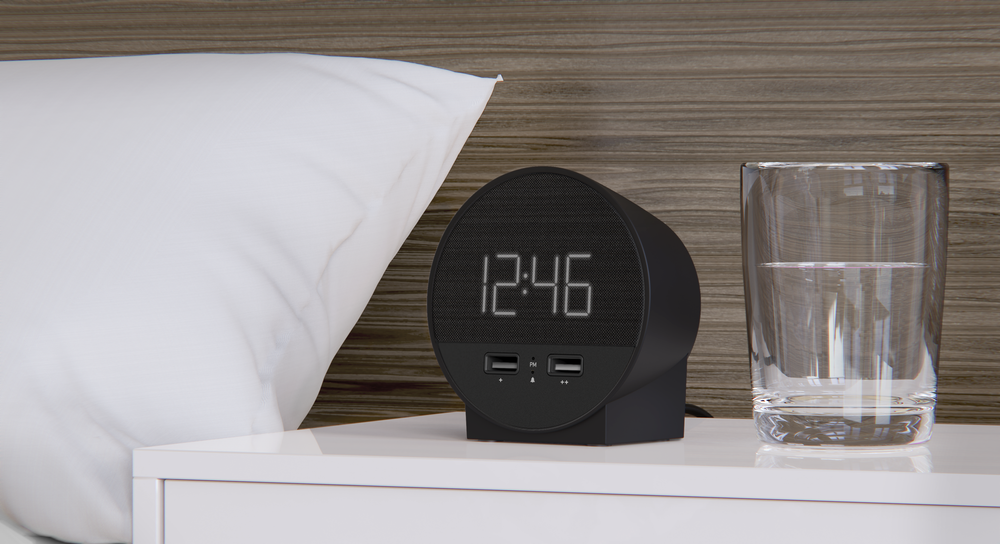 Nonstop NSO-BK Station O Alarm Clock with 2 USB, Jetway Black, 1-Year Warranty