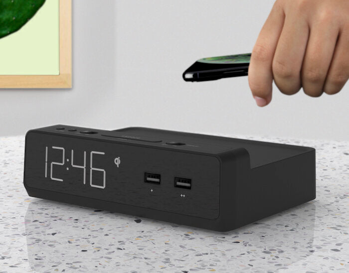 Nonstop NSW-BK Station W Alarm Clock with 2 USB, Wireless Charging, 1-Year Warranty