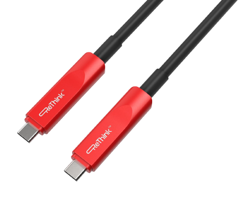 ReThink AV RAV-CA-USB-C/AOC/10m-FF 10m fiber optic fully featured USB Type-C active optical cable with adaptive support for 4 lane DP 2.1 or 2 lane DP 1.4