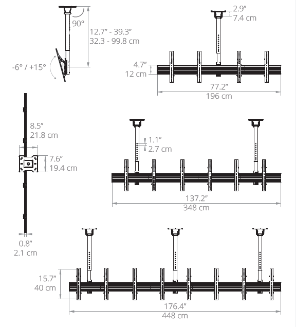 Kanto MBC211T Menu Board Ceiling Mount System for 2  Screens (Portrait or Landscape), up to 600x 400 VESA, 66lbs
