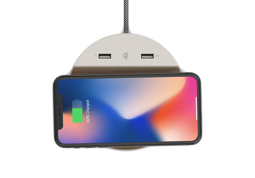 Nonstop NSC-WW Station C with 2 USB, Wireless Charging, Warm Walnut, 1-Year Warranty
