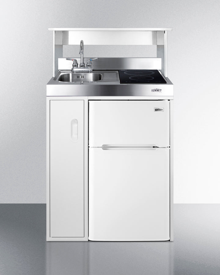 Summit C30IND 30" all-in-one kitchenette with 2-Burner Induction Cooktop, 2-door refrigerator-freezer, sink, and storage cabinet