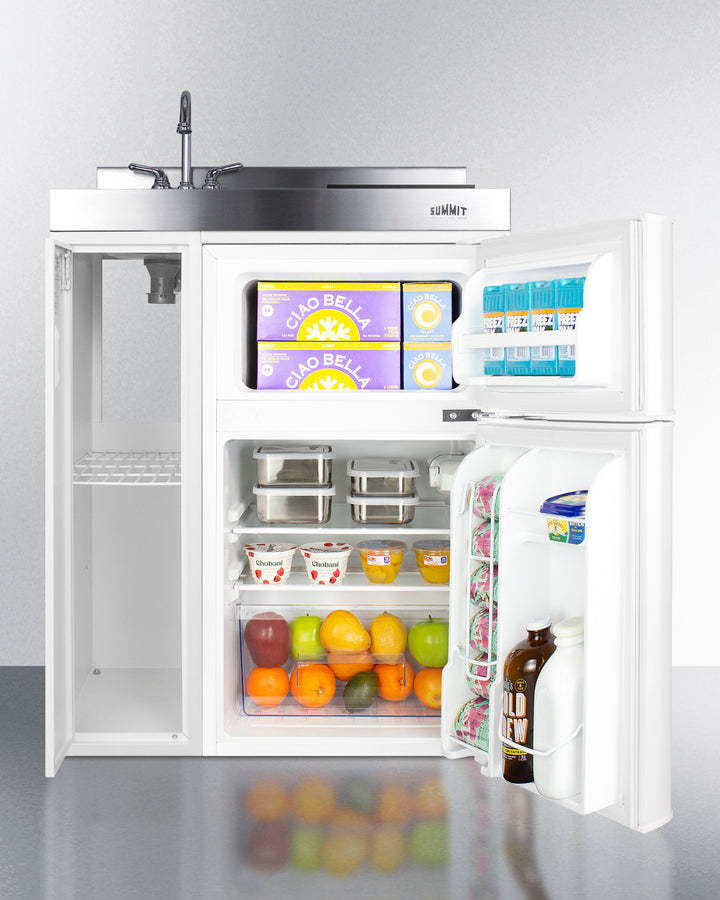 Summit C30IND 30" all-in-one kitchenette with 2-Burner Induction Cooktop, 2-door refrigerator-freezer, sink, and storage cabinet
