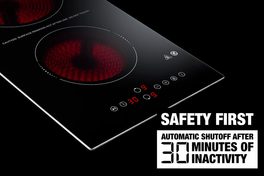 Summit 12" Wide 230V 2-Burner Radiant Cooktop With Safety Shutoff CRH2BT30230